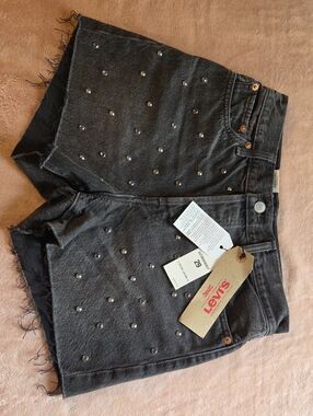 Levi's Black Studded High-Rise Denim Cutoff Shorts